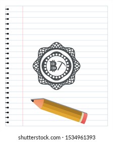 bitcoin mining icon pencil draw. Vector Illustration. Detailed.
