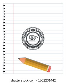 bitcoin mining icon pencil draw. Vector Illustration. Detailed.