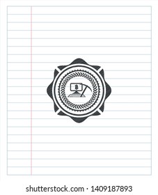 bitcoin mining icon with pencil strokes. Vector Illustration. Detailed.