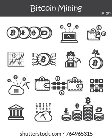 Bitcoin mining icon set 1 .