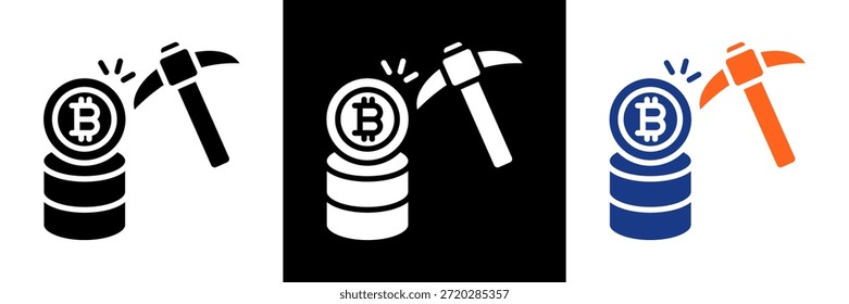 Bitcoin Mining Symbolsatz Glyphe Vektorgrafik
