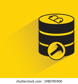 bitcoin mining icon with shadow on yellow background