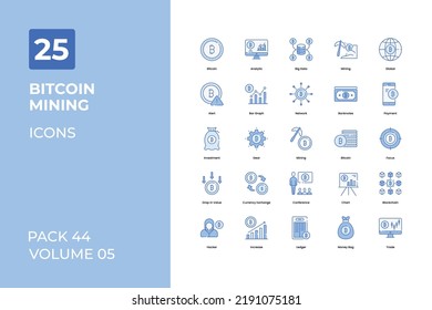 Bitcoin mining icons collection. Set contains such Icons as cryptocurrency, bitcoin, digital currency, and more