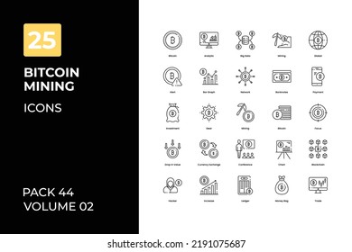 Bitcoin mining icons collection. Set contains such Icons as cryptocurrency, bitcoin, digital currency, and more