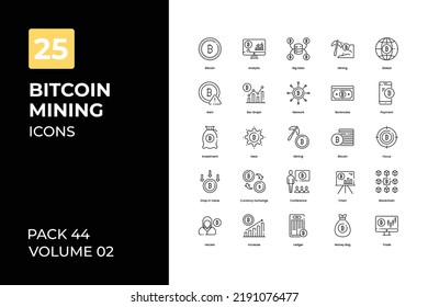 Bitcoin mining icons collection. Set contains such Icons as cryptocurrency, bitcoin, digital currency, and more