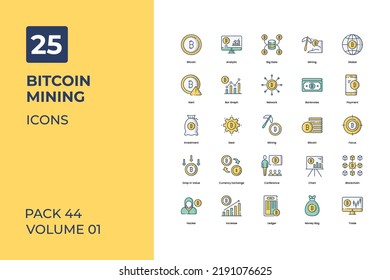 Bitcoin mining icons collection. Set contains such Icons as cryptocurrency, bitcoin, digital currency, and more