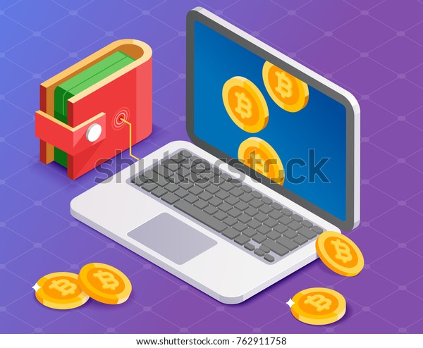 Bitcoin Mining Laptop Connected Ewallet Stock Vector Royalty Free - 