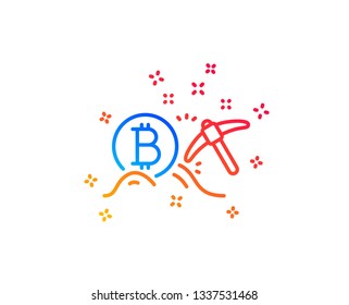Bitcoin mining line icon. Cryptocurrency coin sign. Crypto money pickaxe symbol. Gradient design elements. Linear bitcoin mining icon. Random shapes. Vector