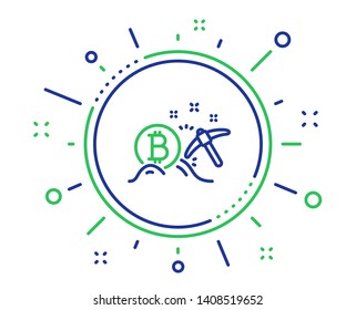 Bitcoin mining line icon. Cryptocurrency coin sign. Crypto money pickaxe symbol. Quality design elements. Technology bitcoin mining button. Editable stroke. Vector