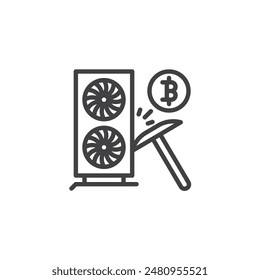Bitcoin mining line icon. linear style sign for mobile concept and web design. Cryptocurrency mining outline vector icon. Symbol, logo illustration. Vector graphics