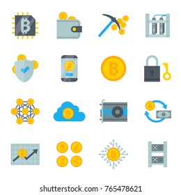 Bitcoin mining money icons vector finance internet business bit virtual crypto currence blockchain cryptocurrency coins traiding investment bitcoin illustration exchange concept