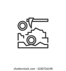 Bitcoin mining outline icon. linear style sign for mobile concept and web design. Cryptocurrency pickaxe simple line vector icon. Symbol, logo illustration. Pixel perfect vector graphics