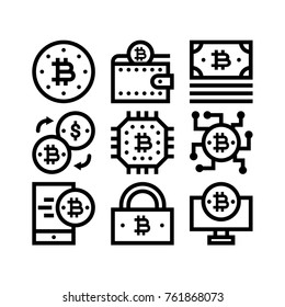 bitcoin mining outline icon set