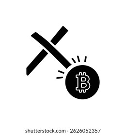 Bitcoin Mining Pickaxe Striking Coin - Black Filled Icon