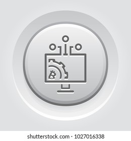 Bitcoin Mining Pool. Cryptocurrency Icon. Modern computer network technology sign. Digital graphic symbol. Bitcoin mining. Concept design elements.