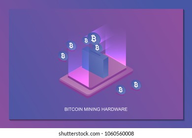 Bitcoin Mining Profitability Hardware. Cryptocurrency and blockchain isometric concept. 
