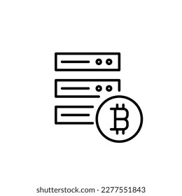 Bitcoin-Mining-Server. Kryptowährung der Blockchain. Pixel perfektes, bearbeitbares Strichzeilensymbol