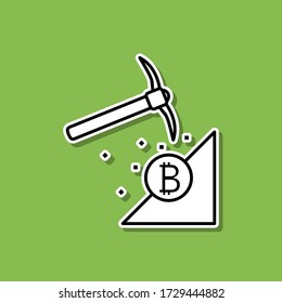 Icono de sticker de minería de bitcoin. Línea delgada simple, vector de contorno de íconos de bloqueo de bitcoin para ui y ux, sitio web o aplicación móvil