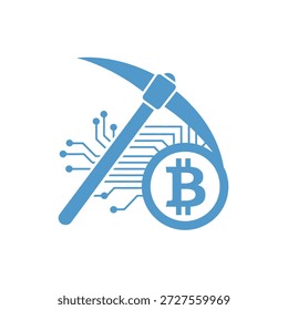 Símbolo de mineração Bitcoin com picareta e placa de circuito