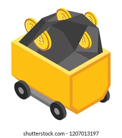 
Bitcoin mining trolley is conceptualizing cryptocurrency mining 
