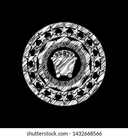 Bitcoin mining trolley icon with chalkboard texture