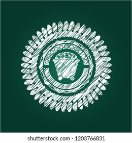 Bitcoin mining trolley icon drawn on a blackboard