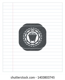 Bitcoin mining trolley icon drawn with pencil strokes. Vector Illustration. Detailed.