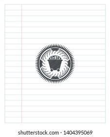 Bitcoin mining trolley icon emblem drawn in pencil. Vector Illustration. Detailed.