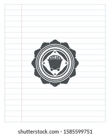 Bitcoin mining trolley icon emblem drawn in pencil. Vector Illustration. Detailed.