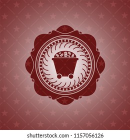 Bitcoin mining trolley icon inside realistic red emblem