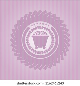 Bitcoin mining trolley icon inside retro pink emblem