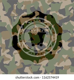 Bitcoin mining trolley icon inside camouflaged emblem