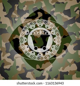 Bitcoin mining trolley icon inside camouflage texture