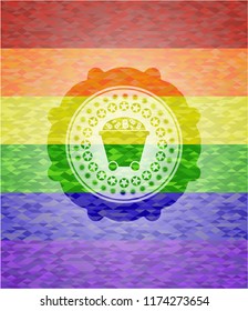 Bitcoin mining trolley icon inside lgbt colors emblem 