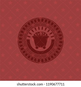 Bitcoin mining trolley icon inside retro red emblem