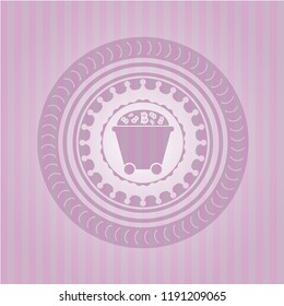 Bitcoin mining trolley icon inside vintage pink emblem