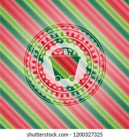 Bitcoin mining trolley icon inside christmas badge background.