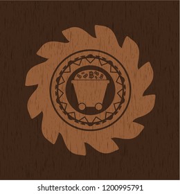 Bitcoin mining trolley icon inside retro wooden emblem