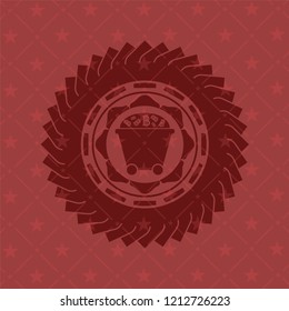 Bitcoin mining trolley icon inside vintage red emblem