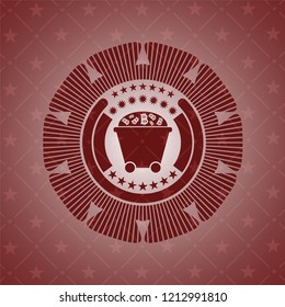 Bitcoin mining trolley icon inside retro red emblem