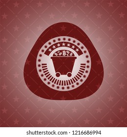 Bitcoin mining trolley icon inside retro style red emblem