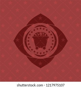 Bitcoin mining trolley icon inside realistic red emblem