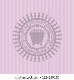 Bitcoin mining trolley icon inside badge with pink background