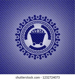Bitcoin mining trolley icon inside denim background