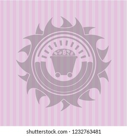 Bitcoin mining trolley icon inside badge with pink background