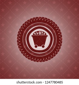 Bitcoin mining trolley icon inside retro style red emblem