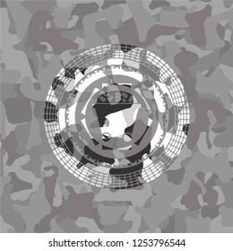 Bitcoin mining trolley icon inside grey camo texture