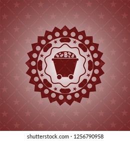 Bitcoin mining trolley icon inside red icon or emblem