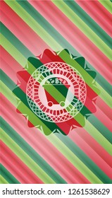 Bitcoin mining trolley icon inside christmas emblem background.