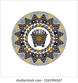 Bitcoin mining trolley icon inside arabesque style badge. arabic decoration.